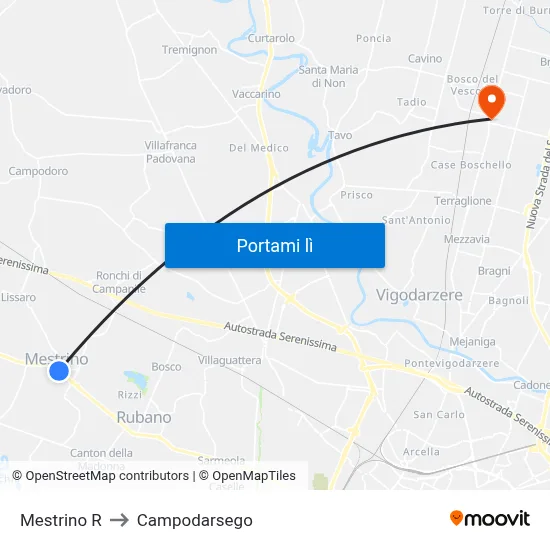 Mestrino R to Campodarsego map