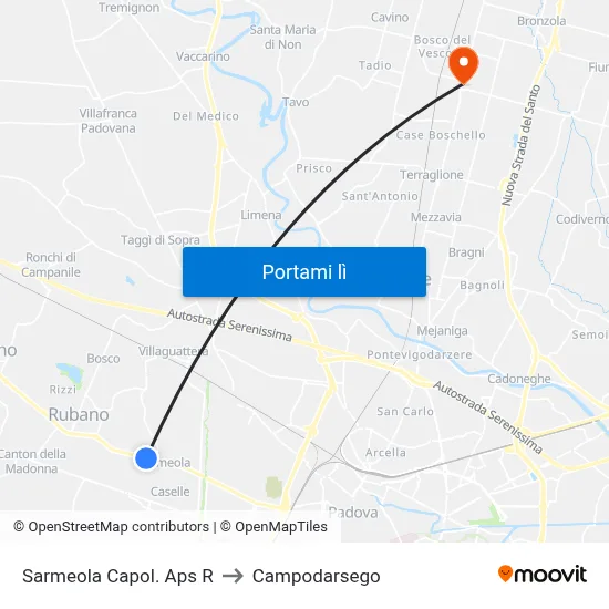 Sarmeola Capol. Aps R to Campodarsego map