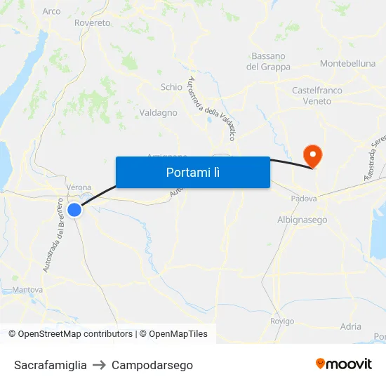 Sacrafamiglia to Campodarsego map