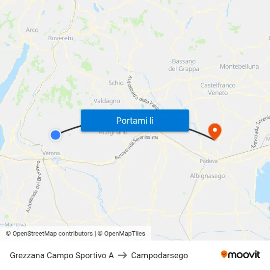 Grezzana Campo Sportivo A to Campodarsego map