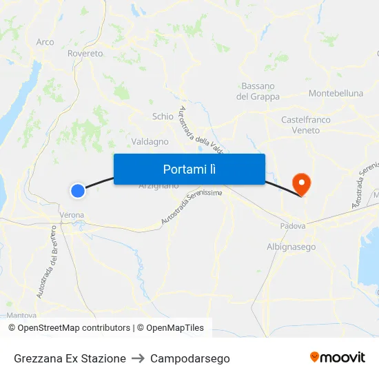 Grezzana Ex Stazione to Campodarsego map