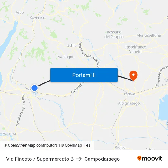Via Fincato / Supermercato B to Campodarsego map