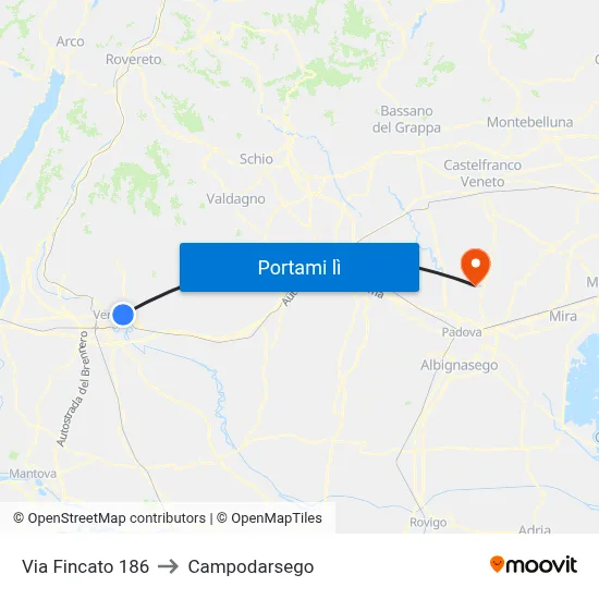 Via Fincato 186 to Campodarsego map