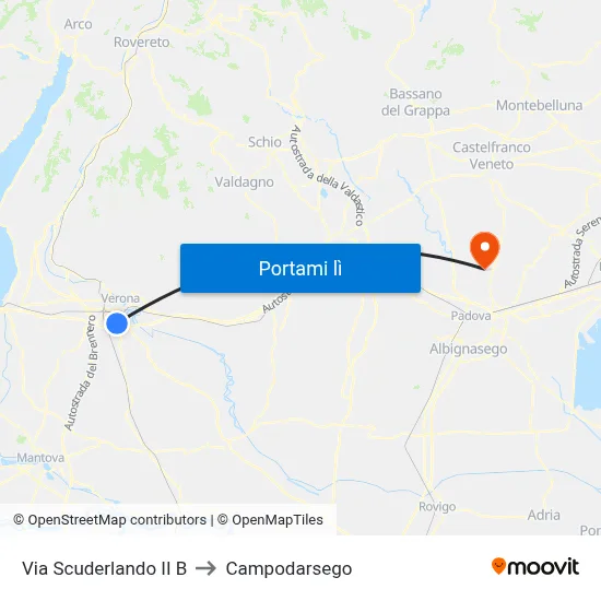 Via Scuderlando II B to Campodarsego map