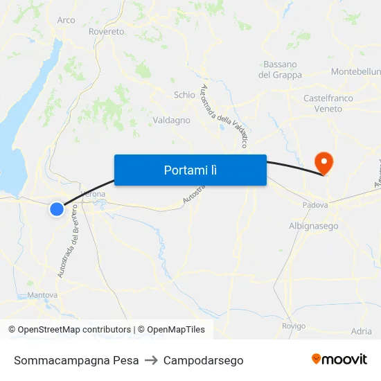 Sommacampagna Pesa to Campodarsego map