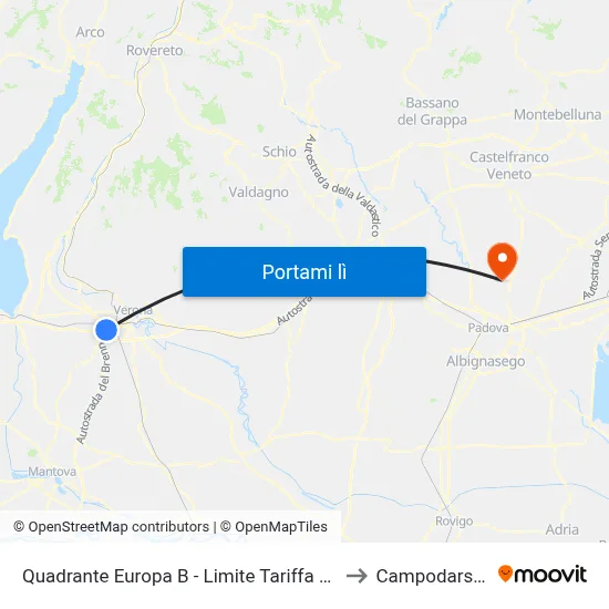 Quadrante Europa B - Limite Tariffa Urbana to Campodarsego map