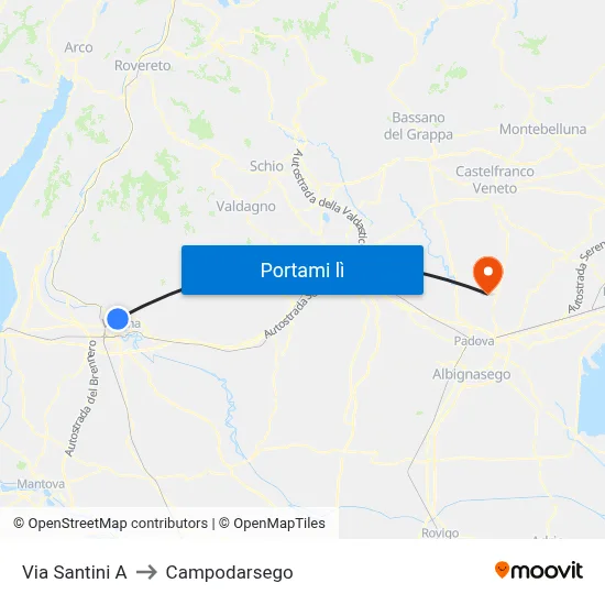 Via Santini A to Campodarsego map