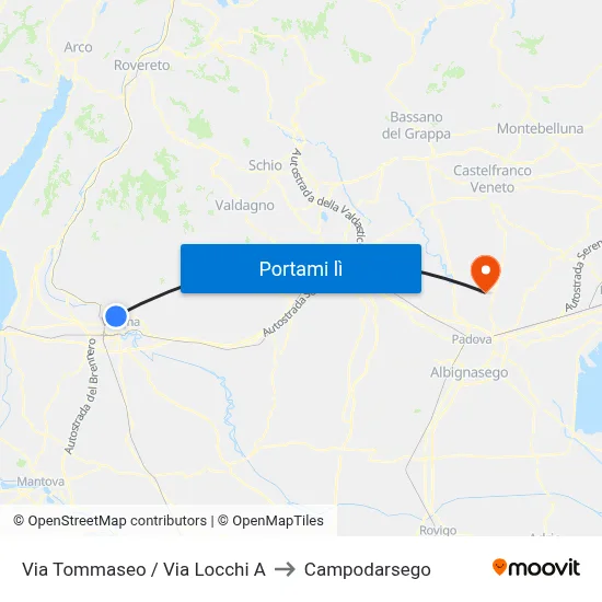 Via Tommaseo / Via Locchi A to Campodarsego map