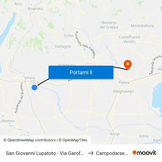 San Giovanni Lupatoto - Via Garofoli to Campodarsego map