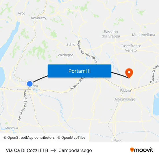 Via Ca Di Cozzi III B to Campodarsego map