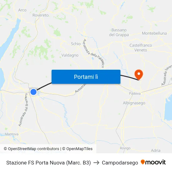 Stazione FS Porta Nuova (Marc. B3) to Campodarsego map