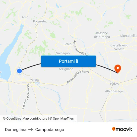 Domegliara to Campodarsego map