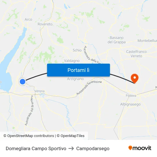 Domegliara Campo Sportivo to Campodarsego map