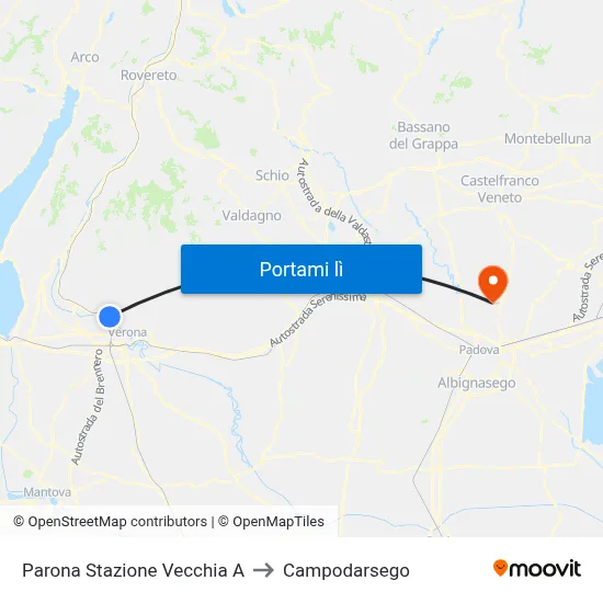 Parona Stazione Vecchia A to Campodarsego map