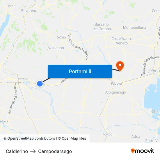 Caldierino to Campodarsego map