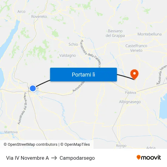 Via IV Novembre A to Campodarsego map