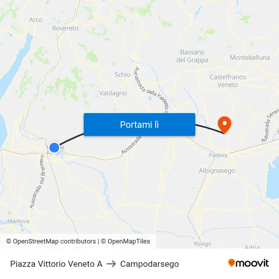 Piazza Vittorio Veneto A to Campodarsego map