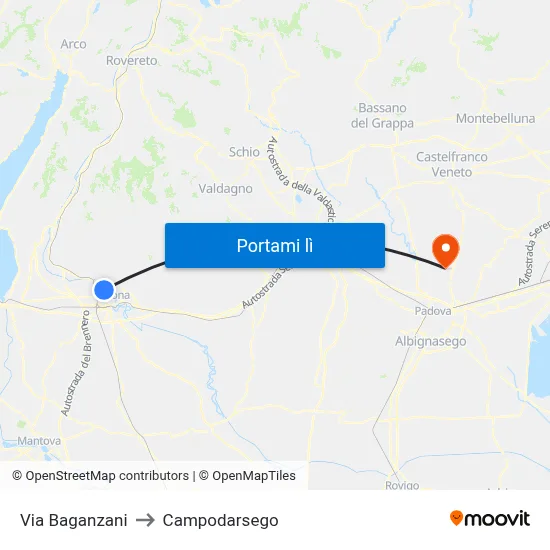 Via Baganzani to Campodarsego map