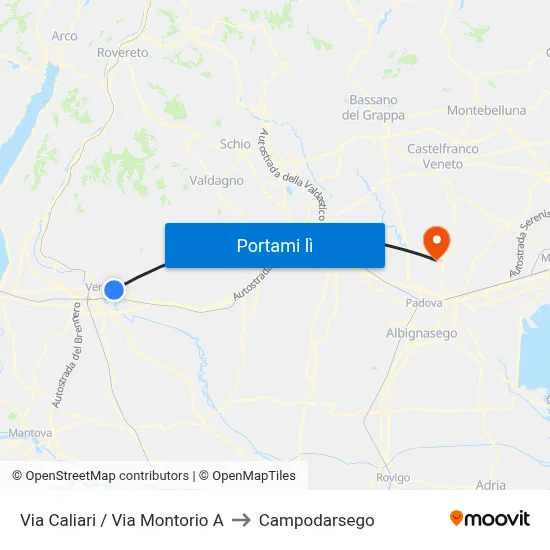 Via Caliari / Via Montorio A to Campodarsego map