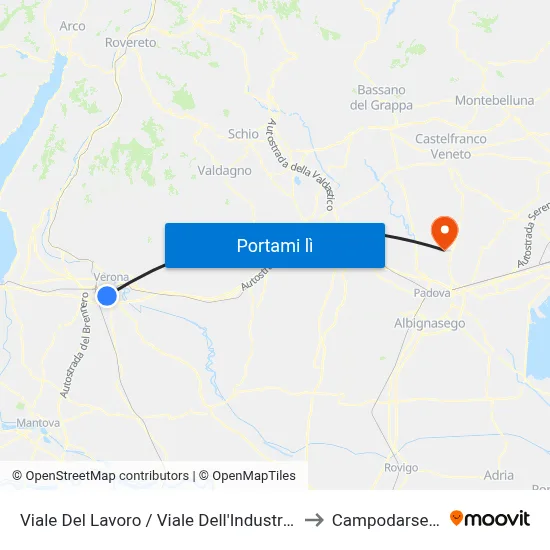 Viale Del Lavoro / Viale Dell'Industria A to Campodarsego map