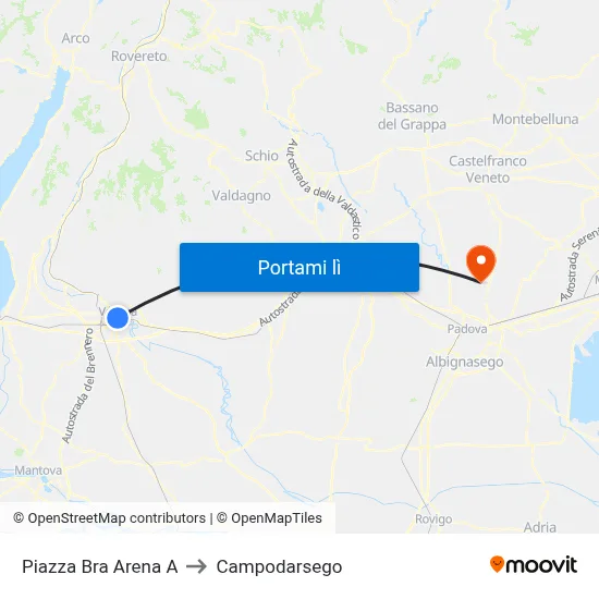 Piazza Bra Arena A to Campodarsego map