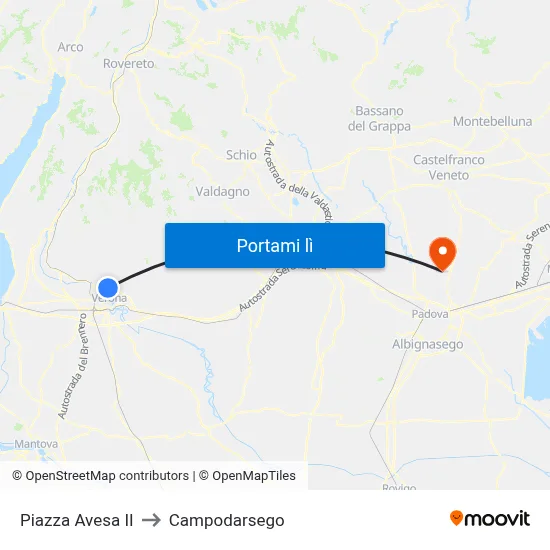 Piazza Avesa II to Campodarsego map
