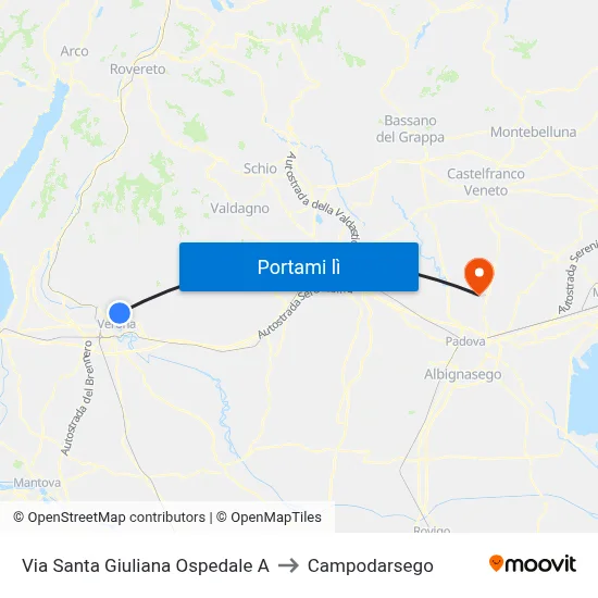 Via Santa Giuliana Ospedale A to Campodarsego map