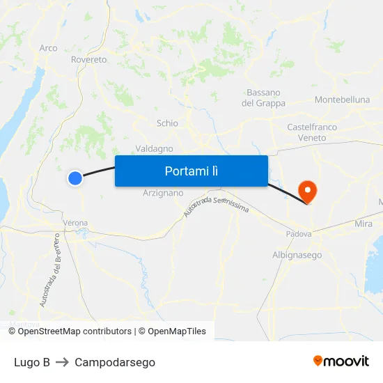 Lugo B to Campodarsego map