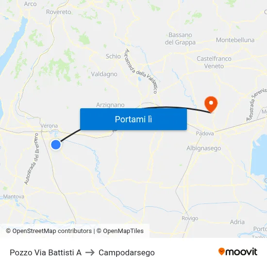 Pozzo Via Battisti A to Campodarsego map