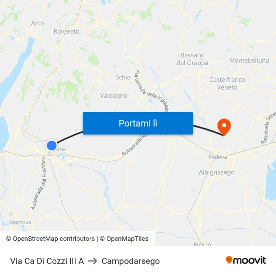 Via Ca Di Cozzi III A to Campodarsego map