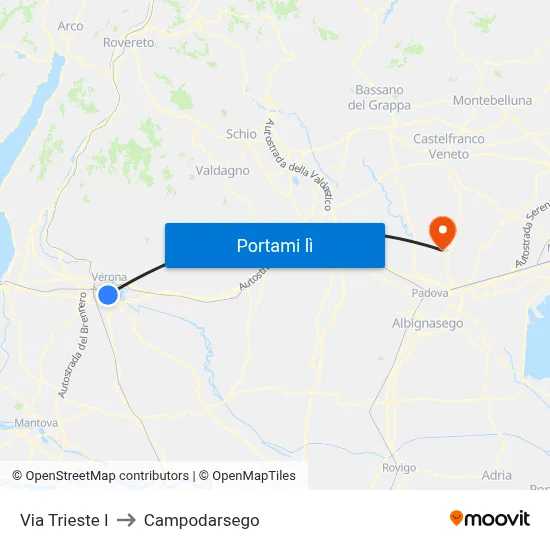 Via Trieste I to Campodarsego map