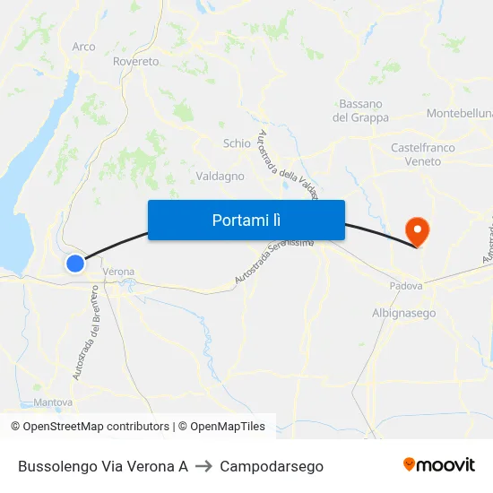 Bussolengo Via Verona A to Campodarsego map