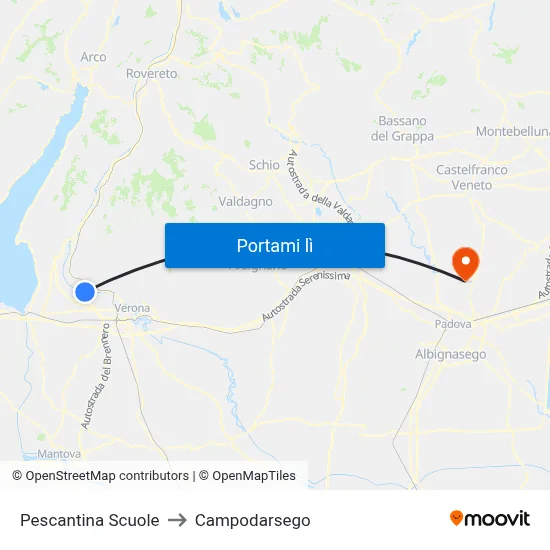 Pescantina Scuole to Campodarsego map