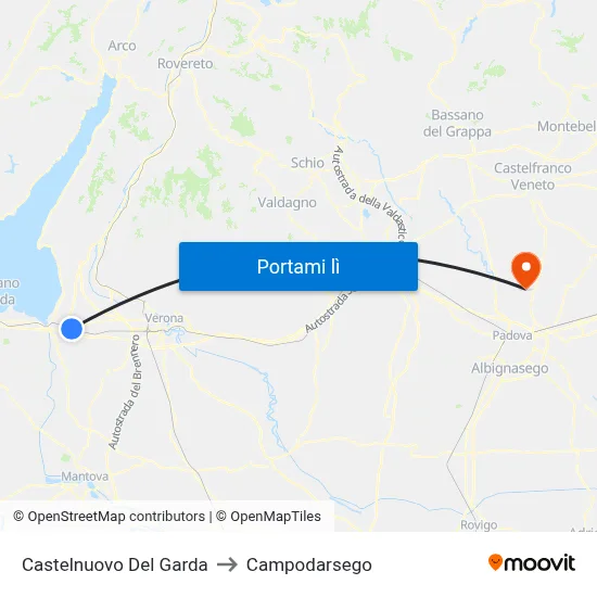 Castelnuovo Del Garda to Campodarsego map