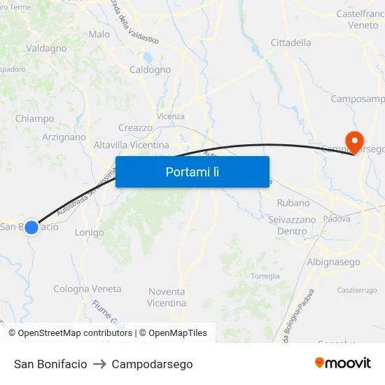 San Bonifacio to Campodarsego map
