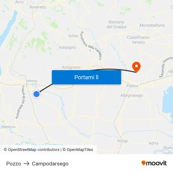 Pozzo to Campodarsego map