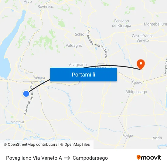 Povegliano Via Veneto A to Campodarsego map