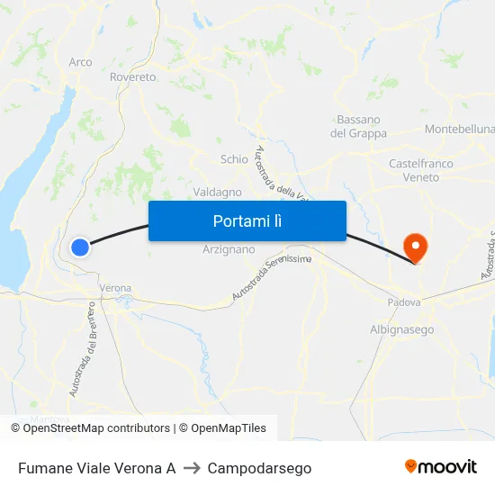 Fumane Viale Verona A to Campodarsego map