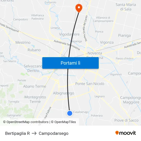 Bertipaglia R to Campodarsego map