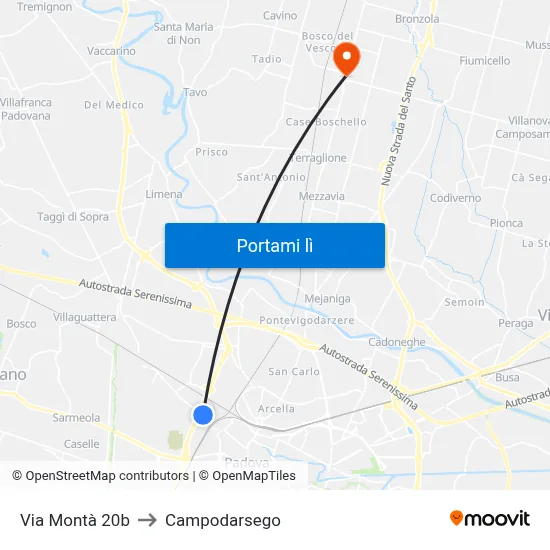 Via Montà 20b to Campodarsego map