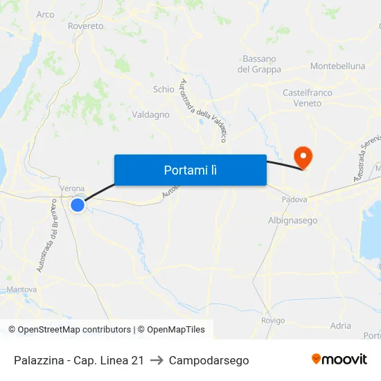 Palazzina - Cap. Linea 21 to Campodarsego map
