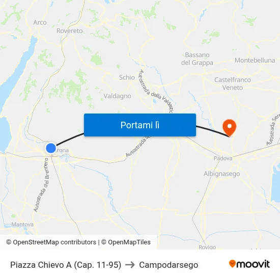 Piazza Chievo A (Cap. 11-95) to Campodarsego map