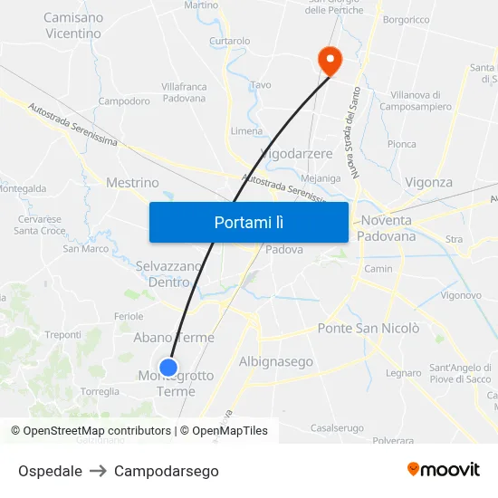 Ospedale to Campodarsego map