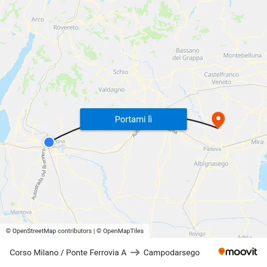 Corso Milano / Ponte Ferrovia A to Campodarsego map