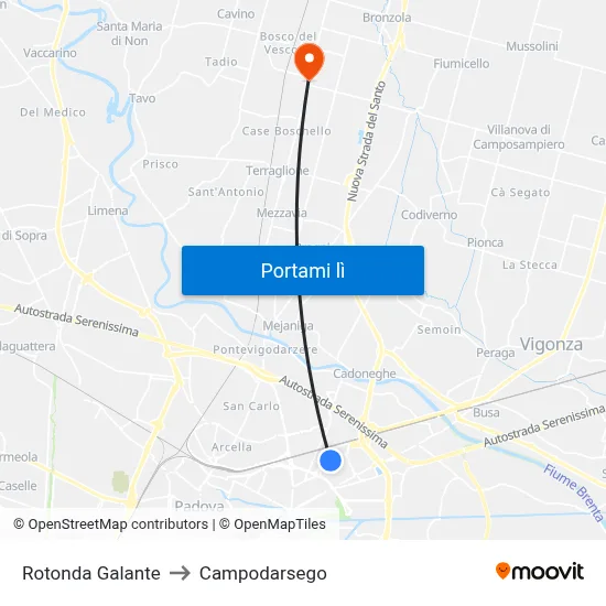 Rotonda Galante to Campodarsego map