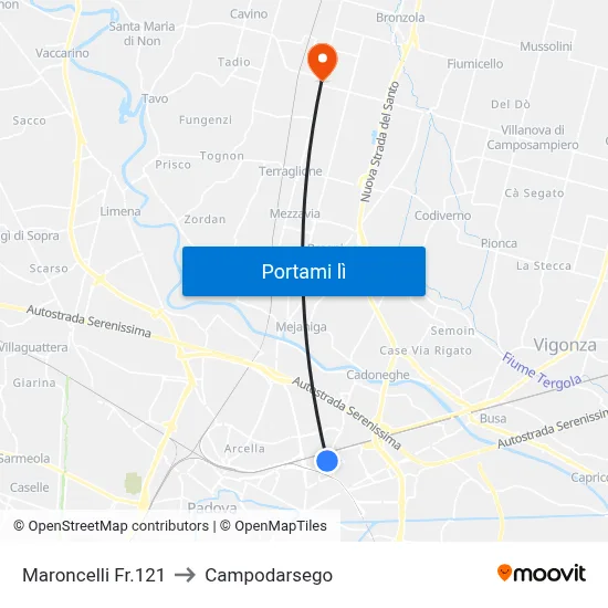 Maroncelli Fr.121 to Campodarsego map