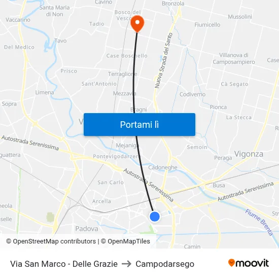 Via San Marco - Delle Grazie to Campodarsego map