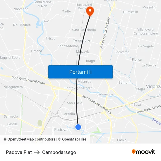Padova Fiat to Campodarsego map