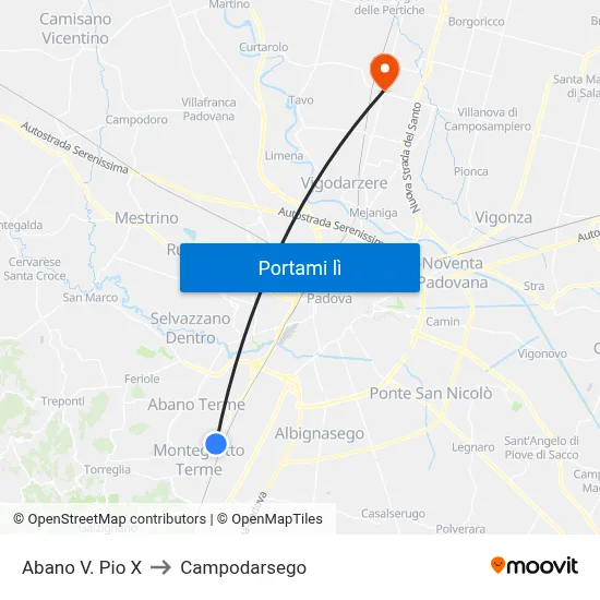 Abano V. Pio X to Campodarsego map