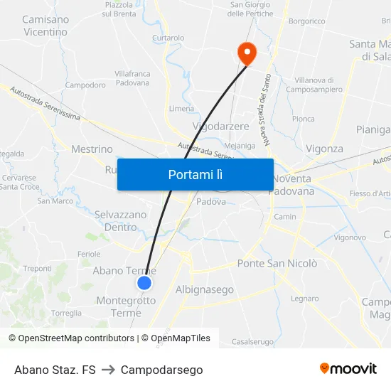 Abano Staz. FS to Campodarsego map